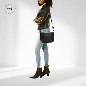 Lady Conceal Pebbled Leather Braided Accent Crossbody Bag Black Brown